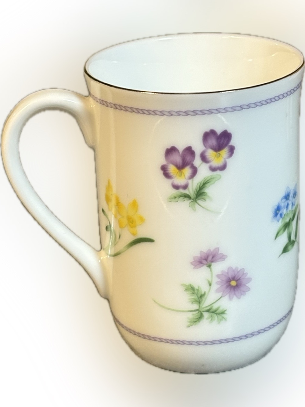 Otagiri White Porcelain Mug with Purple and Yellow Floral Design
